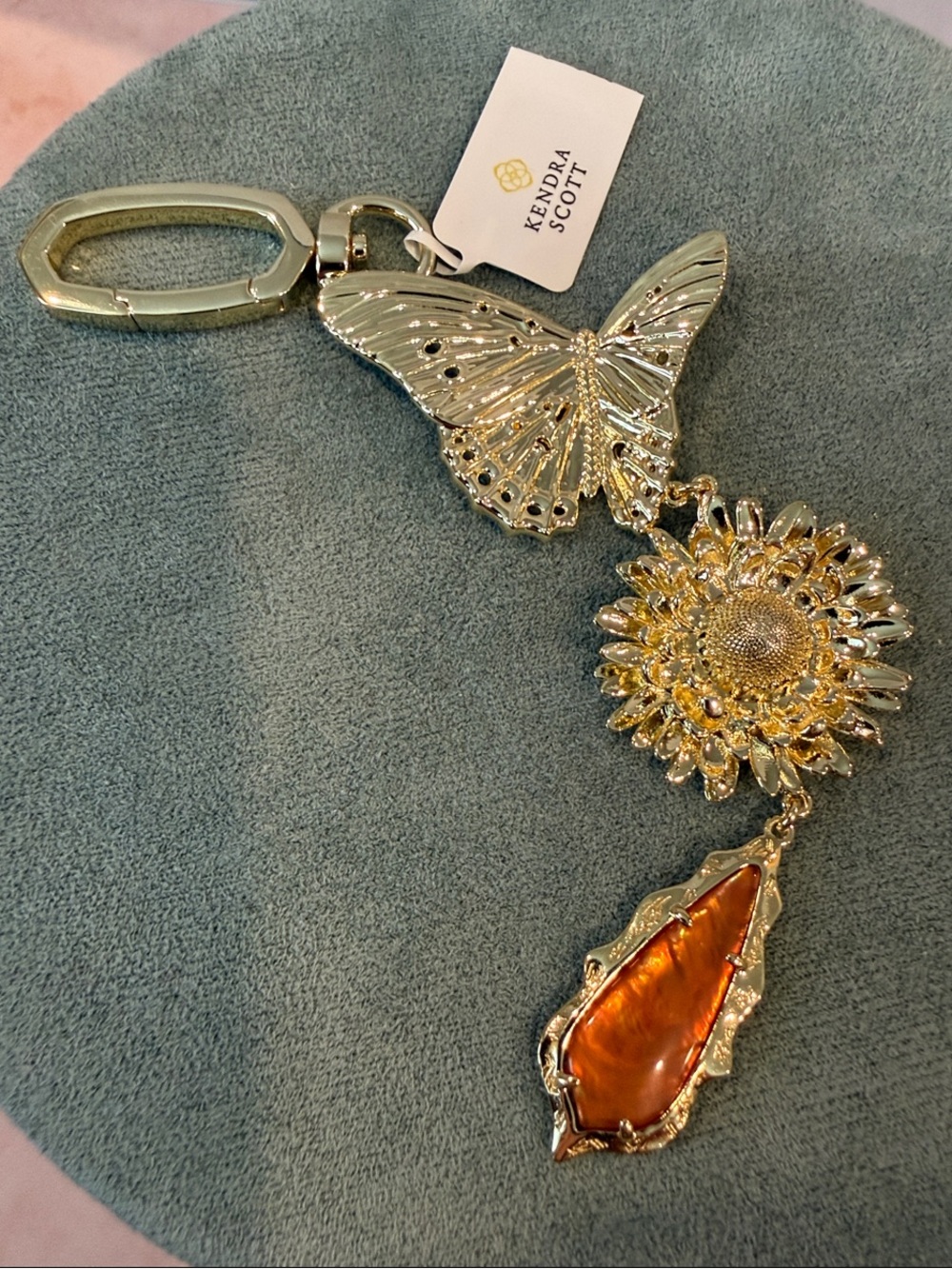 Kendra Scott | Gold Butterfly Sunflower Bag Charm/Keychain with Amber Drop